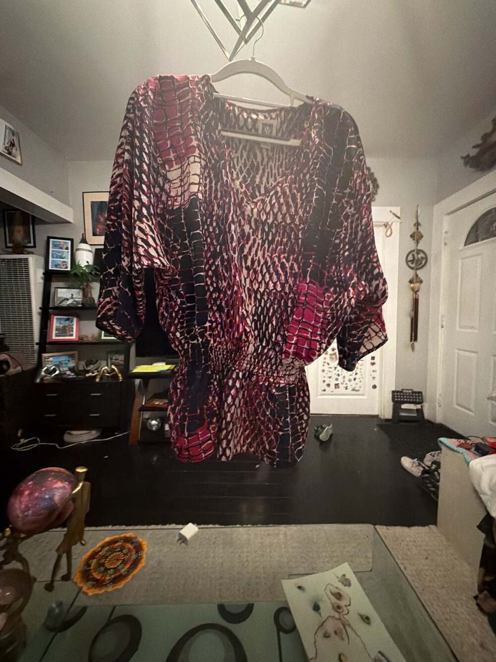Anne Klein Women's Abstract Print V-Neck Peplum Blouse with Half Sleeves